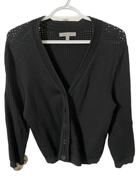 Classiques Entier Black Open-Weave Button Cardigan Size Small